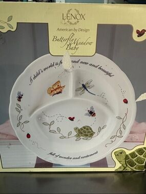 Lenox White Butterfly Meadow Baby Divided Plate with Green Accents